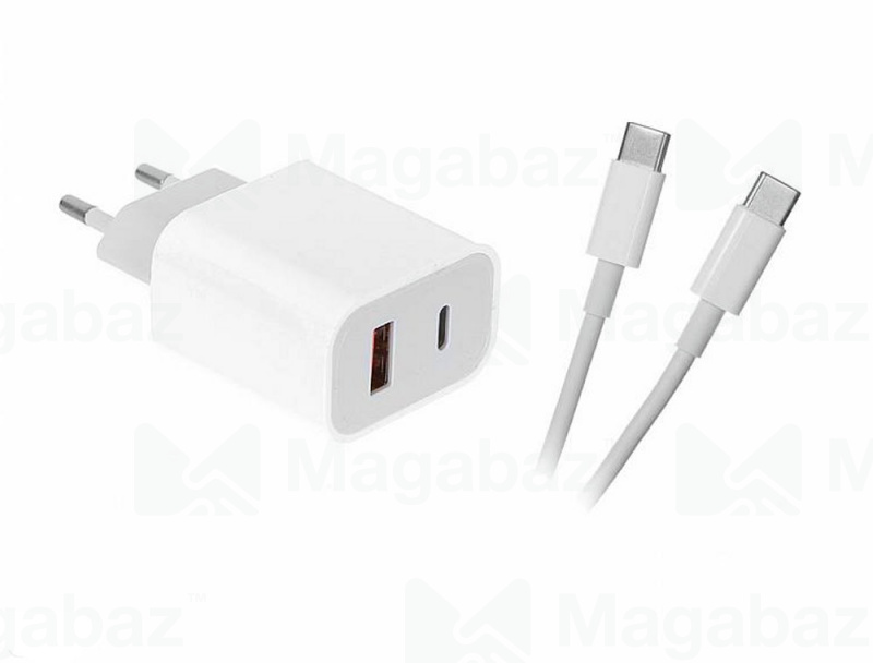 УЗУ блок-сеть_выходы USB Type-C 3000 mA/USB 3000 mA + usb кабель Type-C на Type-C_Red Line_Tech_NQC-