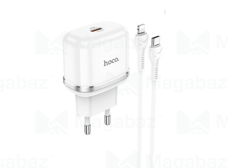 УЗУ блок-сеть_выход USB Type-C 3000 mA + usb кабель Type-C на Lightning_HOCO_N24_PD20W_PD3.0_белый_Q