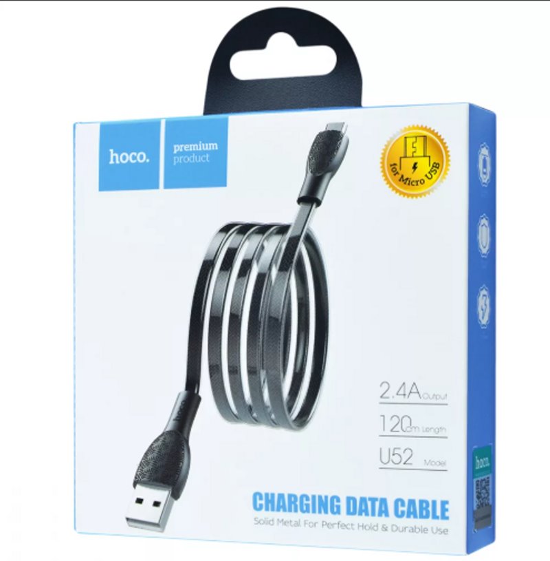 USB-кабель_Apple-- Lightning_HOCO_U52_силиконовый_плоский_серебристый_1,2м