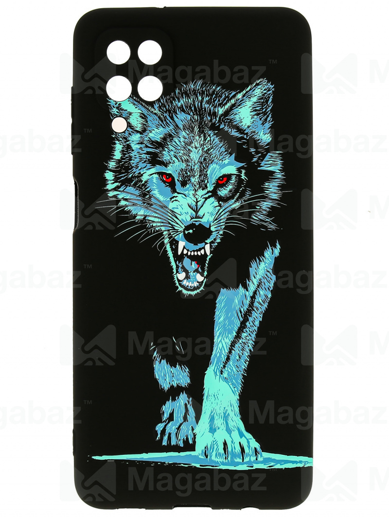 Накладка для_Samsung-- A12 * A12 Nacho * M12_1.095-1_Helsen_с защитой КАМЕРЫ_животные_J74_волк бирюз