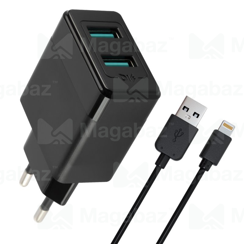 УЗУ блок-сеть_выходы USB 2400 mA/USB 2400 mA_+ usb кабель Lightning_Red Line_Y1_черный