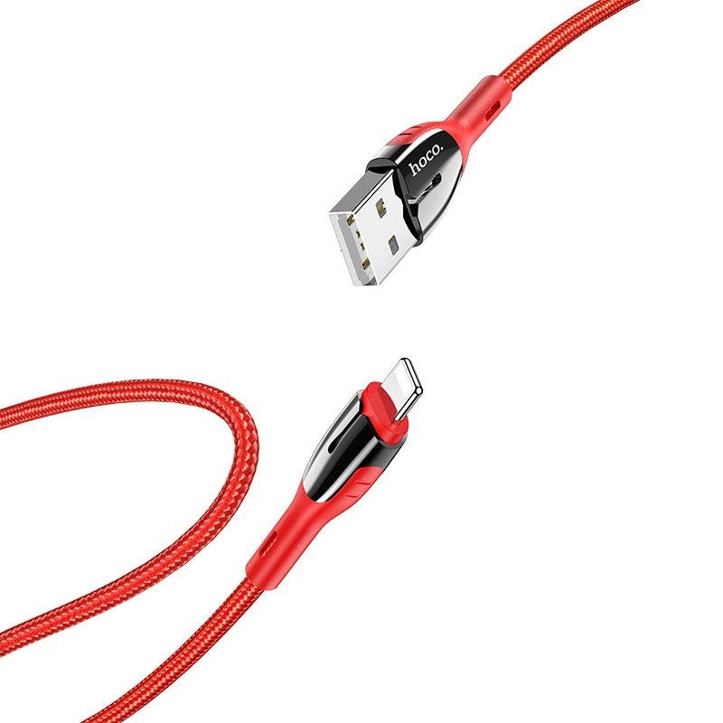 USB-кабель_Apple-- Lightning_HOCO_U89_в переплете_цинковый сплав_с индикатором_красный_1,2м
