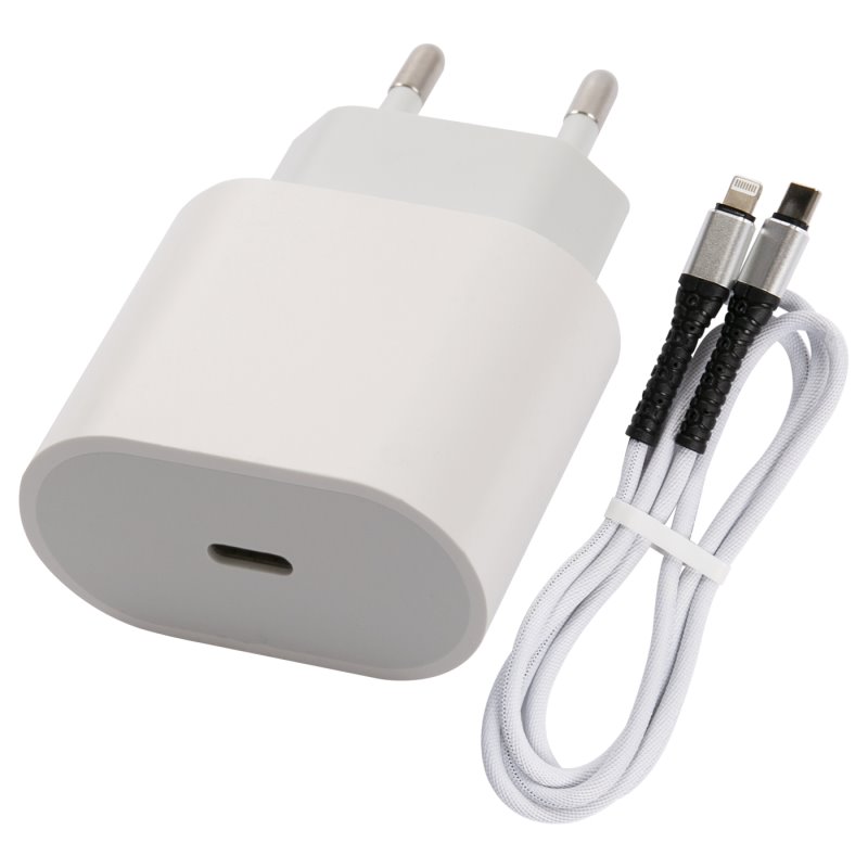 УЗУ блок-сеть_выход USB Type-C 3000 mA + usb кабель Lightning_тканевая оплетка_Red Line_PD1-3A_PD 18