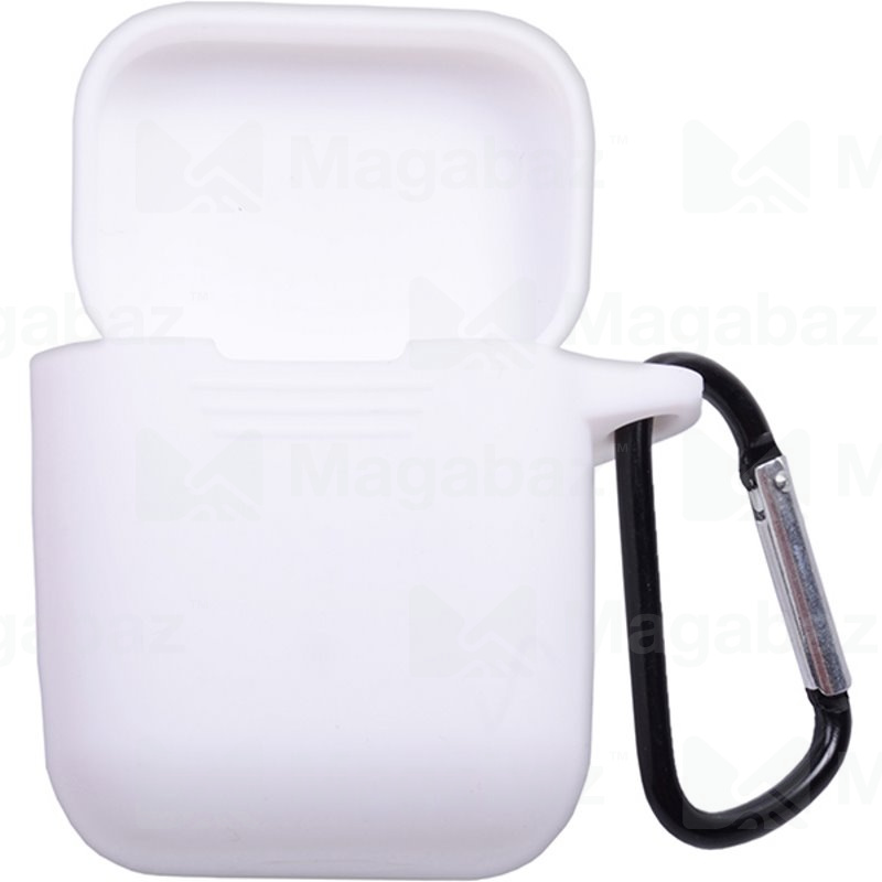 Чехол для наушников_Xiaomi-- AirDots PRO_No Name_TPU_с карабином_белый_1_тех.пак.