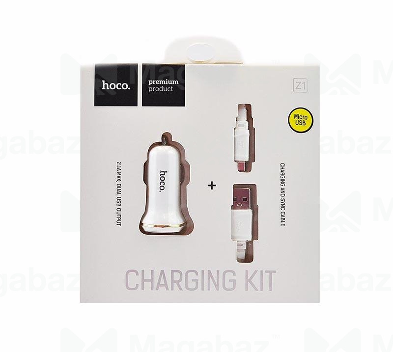 УЗУ_Блок авто_выходы USB 2100 mA/USB 2100 mA_+ usb кабель micro_HOCO_Z1_белый