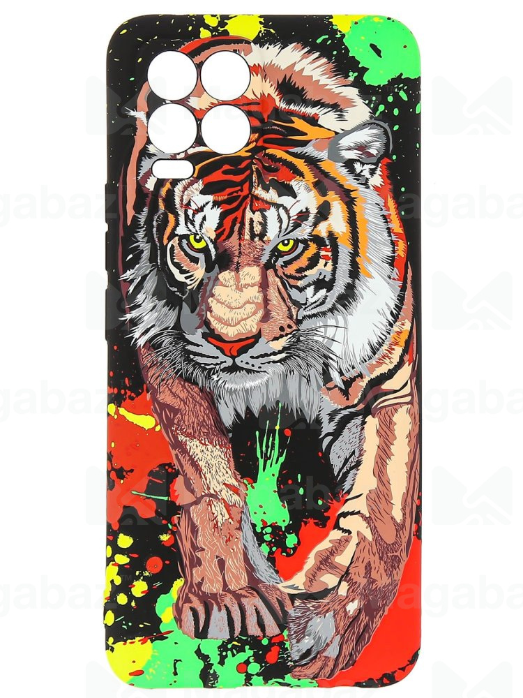 Накладка для_Realme-- 8 4G * 8 PRO_1.095-1_Helsen_с защитой КАМЕРЫ_животные_D6_тигр идёт