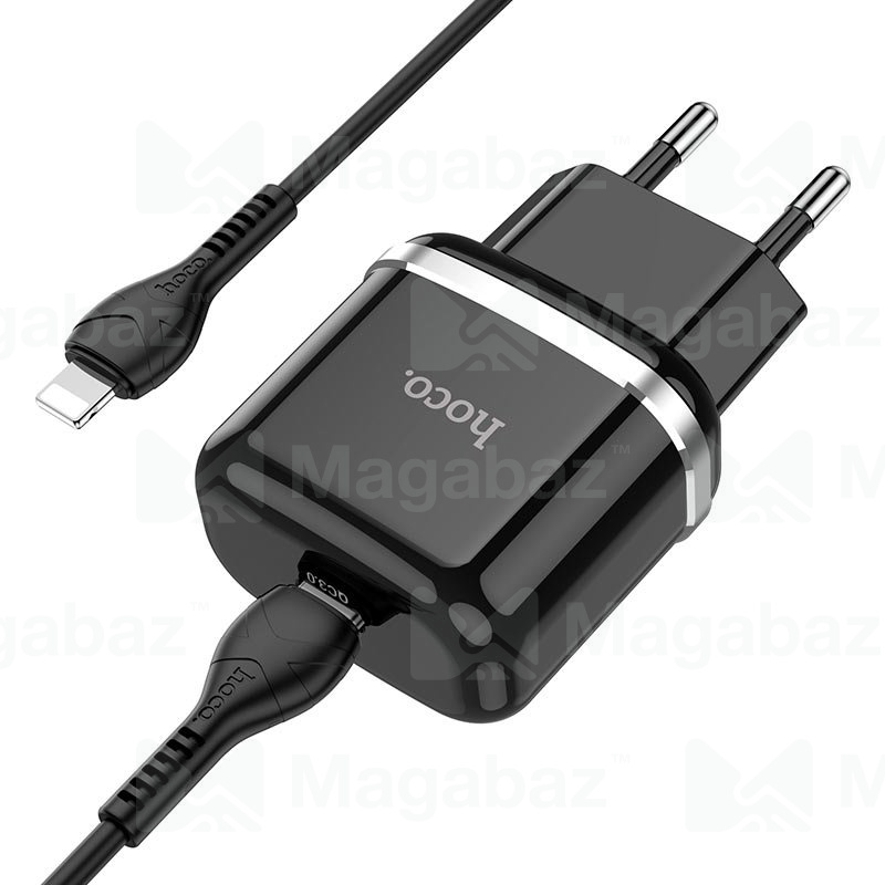 УЗУ блок-сеть_выход USB Type-C 3000 mA + usb кабель Type-C на Lightning_HOCO_N24_PD20W_PD3.0_черный_