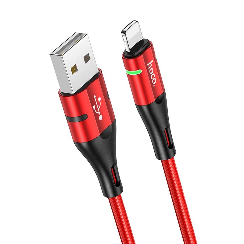 USB-кабель_Apple-- Lightning_HOCO_U93_оплетка_алюминиевый сплав_индикатор_красный_1,2м