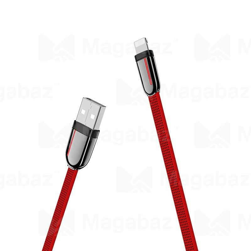 USB-кабель_Apple-- Lightning_HOCO_U74_тканевая оплетка_цинковый сплав_красный_1,2м