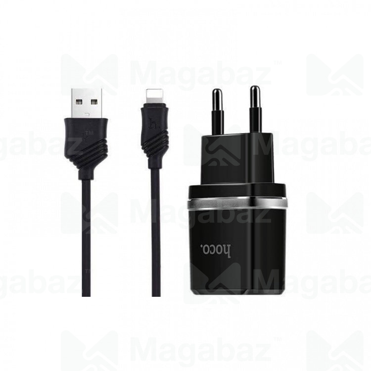 УЗУ блок-сеть_выходы USB 2400 mA/USB 2400 mA_+ usb кабель Lightning_HOCO_C12_черный
