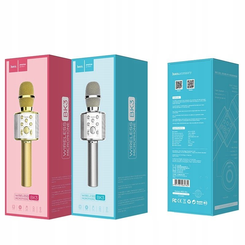 Микрофон +  портативная колонка Bluetooth_HOCO_BK3_золотой