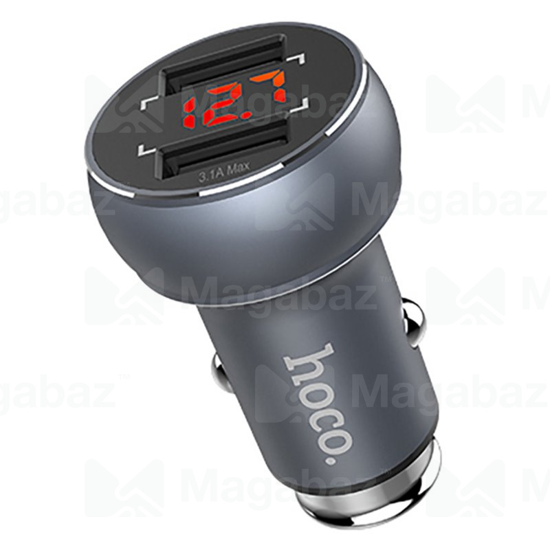 УЗУ_Блок авто_выходы USB 3100 mA/USB 3100 mA_цифровой дисплей_HOCO_Z22_серый