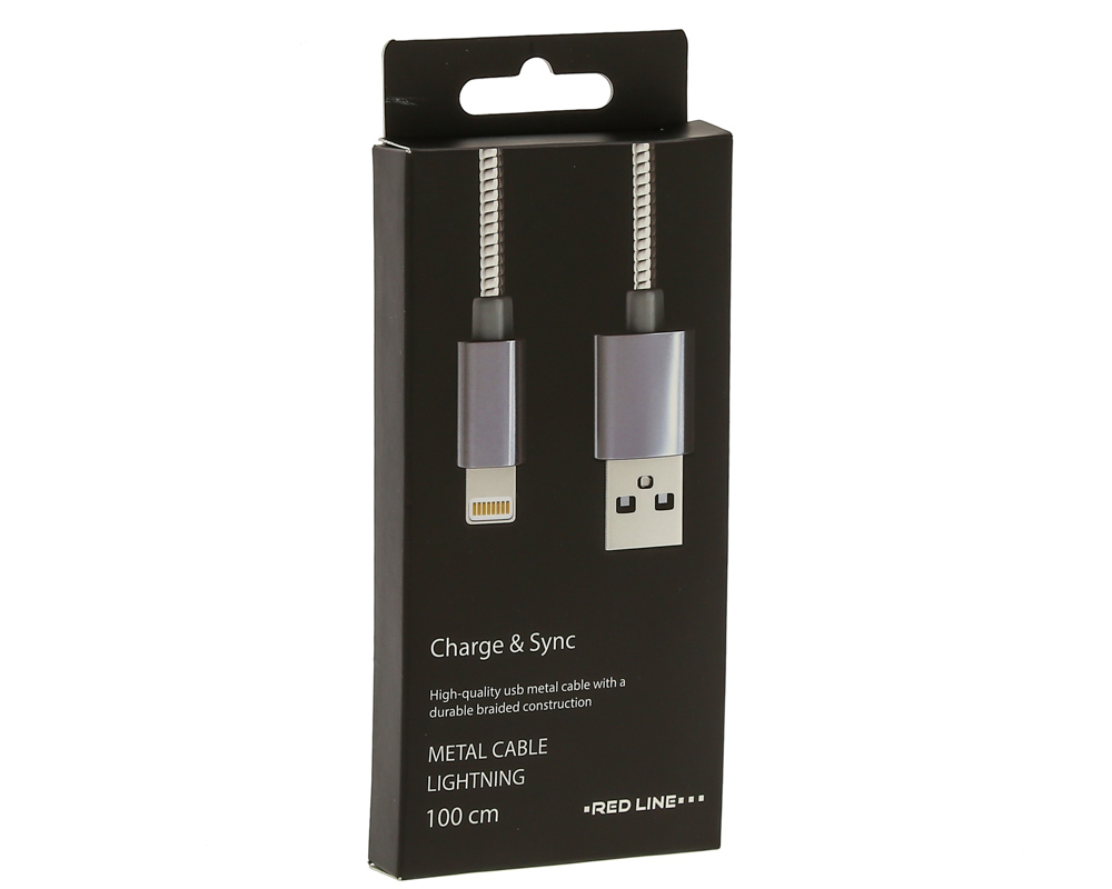 USB-кабель_Apple-- Lightning_Red Line_S7_металический переплёт_серебристый_1м