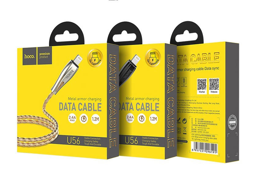 USB-кабель_Apple-- Lightning_HOCO_U56_в металическом переплете_золотой_1,2м