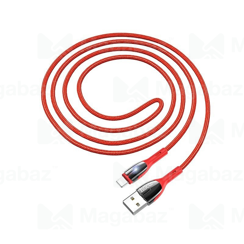 USB-кабель_Apple-- Lightning_HOCO_U89_в переплете_цинковый сплав_с индикатором_красный_1,2м