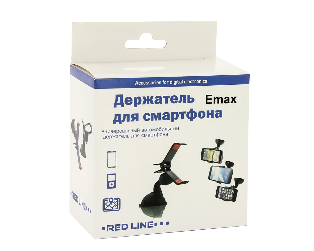 Авто - держатель для телефона_на присоске_зажим_Red Line_Emax_черный