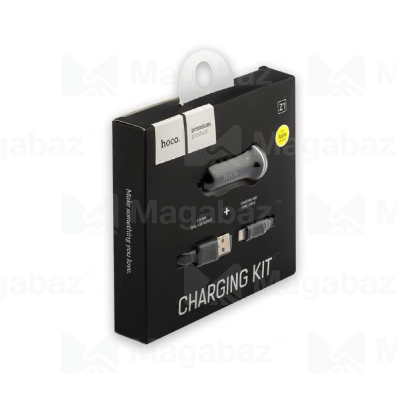 УЗУ_Блок авто_выходы USB 2100 mA/USB 2100 mA_+ usb кабель Lightning_HOCO_Z1_черный