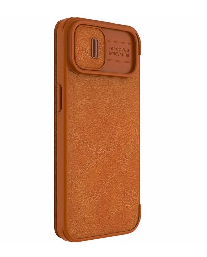 Чехол-книжка для_Apple-- iPhone 14 PRO_1.304_Nilkin_Slider камера_с визитницей_Brown