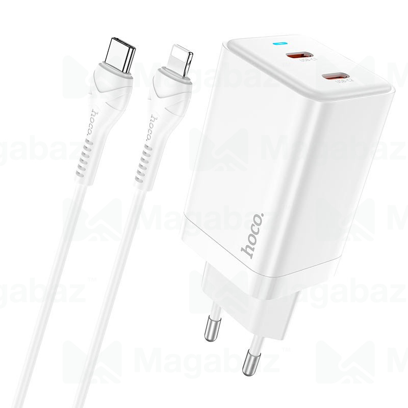УЗУ блок-сеть_выходы USB Type-C 3000 mA/USB Type-C 3000 mA + usb кабель Type-C на Lightning_HOCO_N23