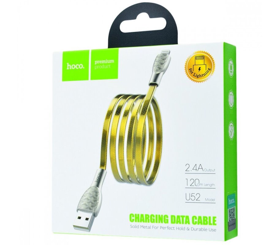 USB-кабель_Apple-- Lightning_HOCO_U52_силиконовый_плоский_золотой_1,2м