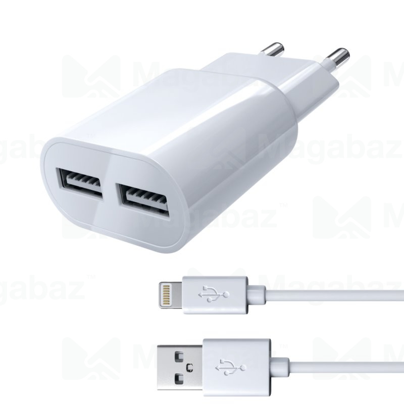 УЗУ блок-сеть_выходы USB 3000 mA/USB 1000 mA_+ usb кабель Lightning_Red Line_ТС-3A_белый