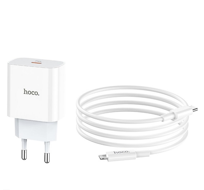 УЗУ блок-сеть_выход USB Type-C 3100 mA_+ usb кабель Type-C на Lightning_HOCO_C76А Plus_белый