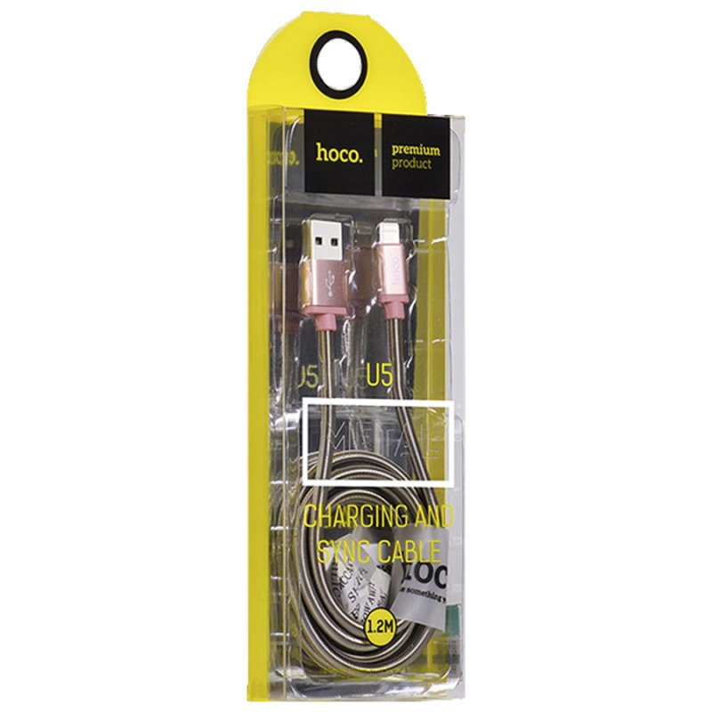 USB-кабель_Apple-- Lightning_HOCO_U5_металический переплет_розовый_1,2м
