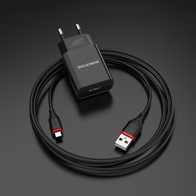 УЗУ блок-сеть_выход USB 2100 mA_+ usb кабель micro_Borofone_BA20A_черный