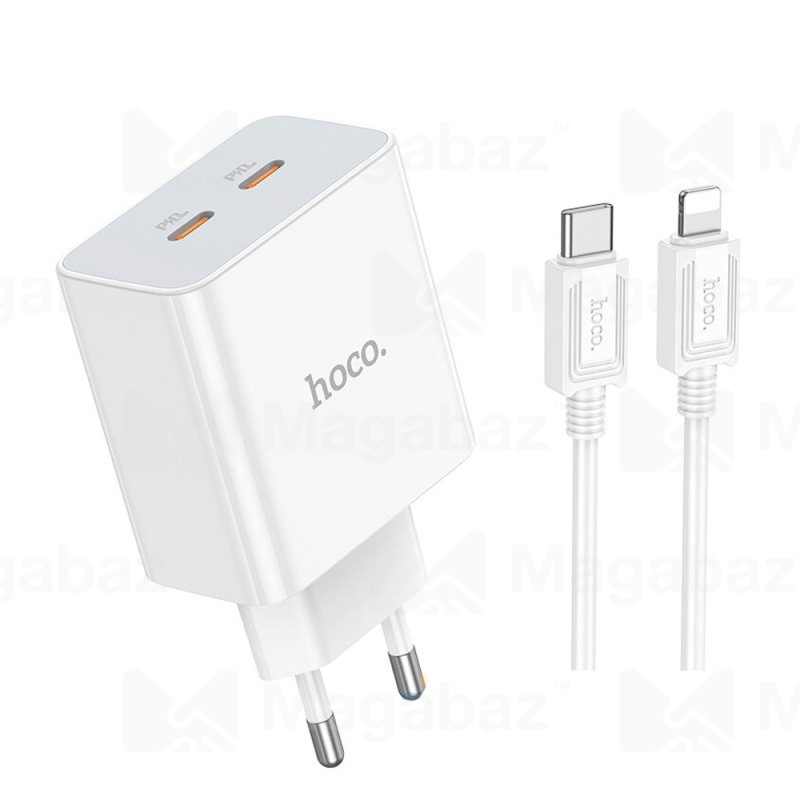 УЗУ блок-сеть_выходы USB Type-C 3000 mA/USB Type-C 3000 mA + usb кабель Type-C на Lightning_HOCO_C10