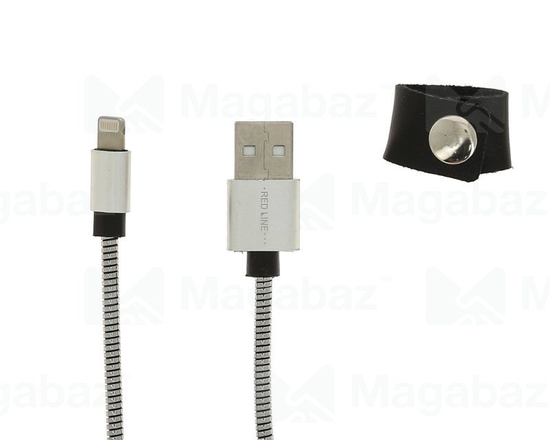 USB-кабель_Apple-- Lightning_Red Line_S7_металический переплёт_серебристый_1м