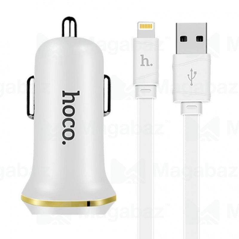 УЗУ_Блок авто_выходы USB 2100 mA/USB 2100 mA_+ usb кабель Lightning_HOCO_Z1_белый