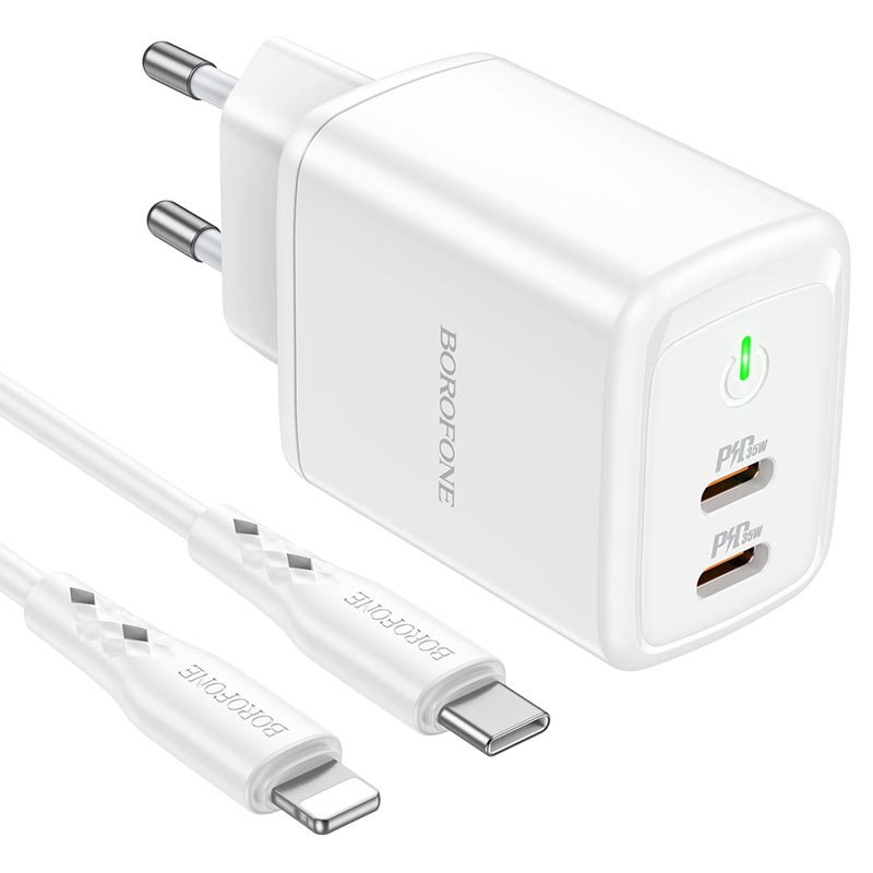 УЗУ блок-сеть_выходы USB Type-C 3000 mA/USB Type-C 3000 mA_+ usb кабель Type-C на Lightning_Borofone