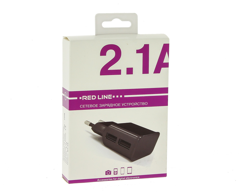 УЗУ блок-сеть_выходы USB 2100 mA/USB 2100 mA_Red Line_NT-2A_чёрный