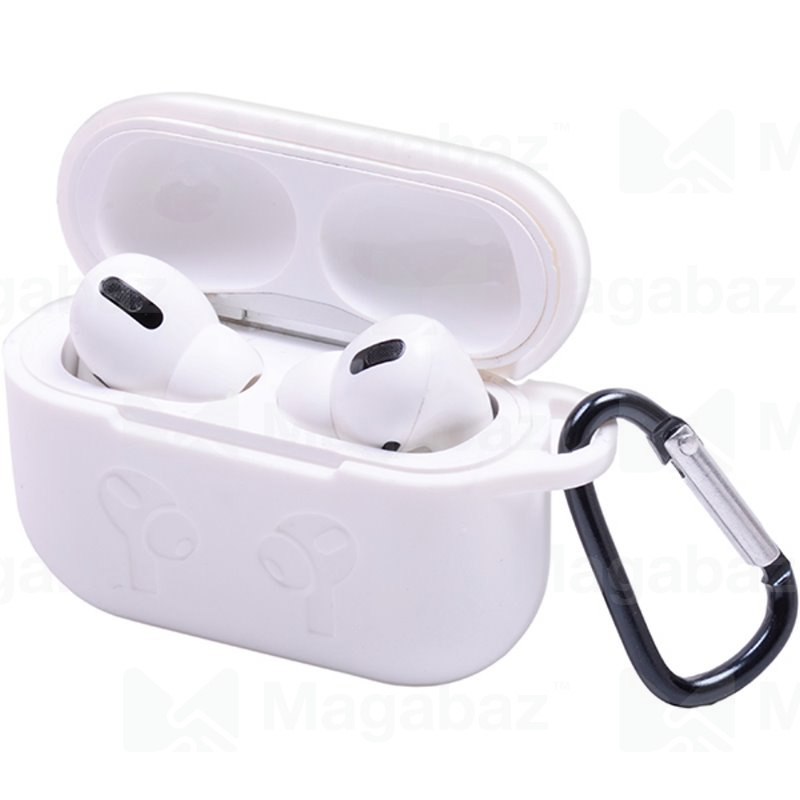 Чехол для наушников_Apple-- AirPods PRO_No Name_TPU_Вид №7_с карабином_белый_11