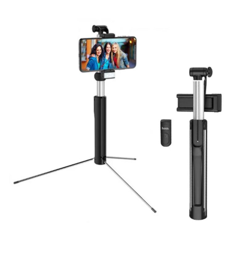 Монопод для селфи + штатив_HOCO_K10A_Bluetooth_алюминий_чёрный_до 6.5"