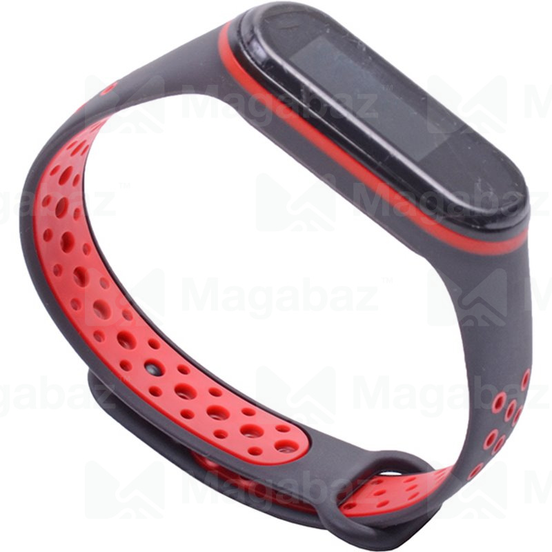 Ремешок на руку для_Xiaomi-- Mi Band 4 * Mi Band 3_No Name_TPU_Вид №3_черный-красно_7_тех.пак.