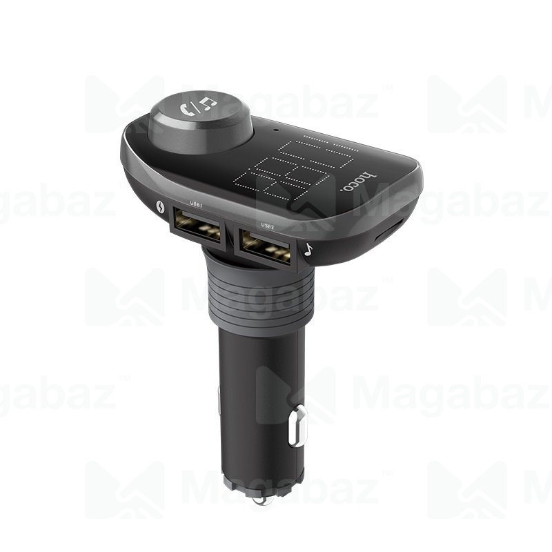 УЗУ_Блок авто_c FM - трансмиттером_выходы USB 2400 mA/USB 1000 mA_HOCO_E45_цифровой диплей_черный