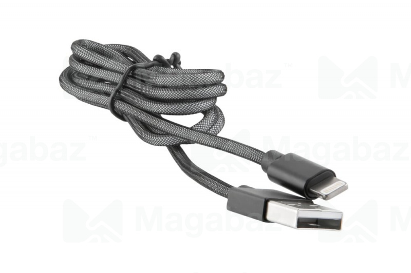 USB-кабель_Apple-- Lightning_Red Line_металический круглый переплет_чёрный_1м