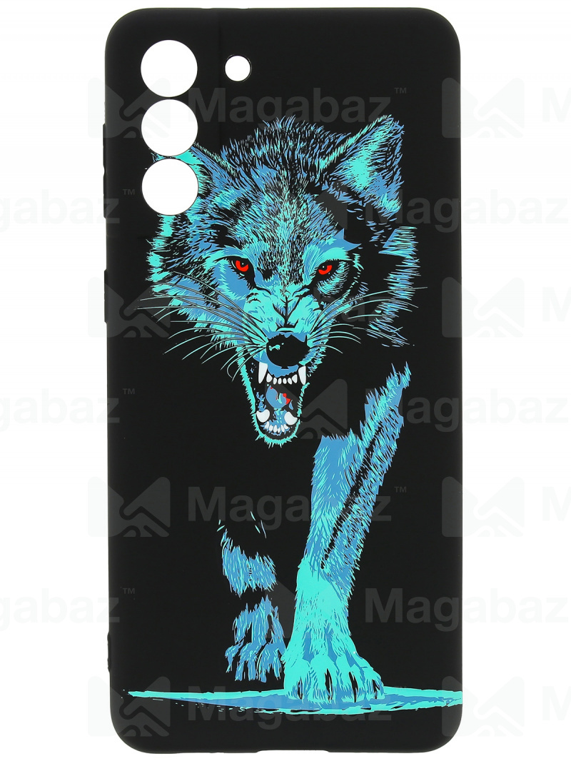Накладка для_Samsung-- S21 Plus_1.095-1_Helsen_с защитой КАМЕРЫ_животные_J74_волк бирюза
