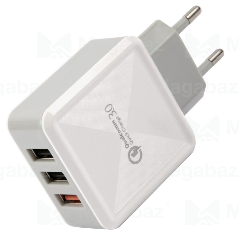 УЗУ блок-сеть_выходы USB 2400 mA/USB 2400 mA/USB 2400 mA + usb кабель Type-C_Red Line_NQC-3A_белый
