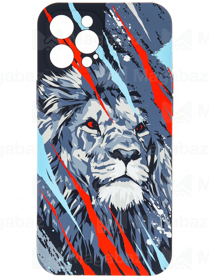 Накладка для_Apple-- iPhone 12 PRO Max_1.095-1_Helsen_с защитой КАМЕРЫ_животные_J201_лев