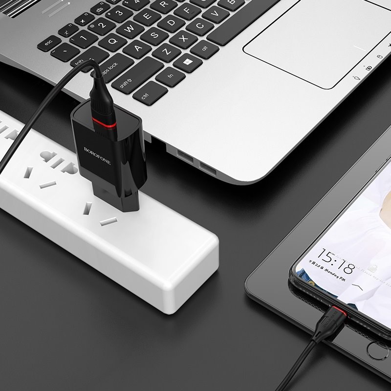 УЗУ блок-сеть_выход USB 2100 mA_+ usb кабель micro_Borofone_BA20A_черный