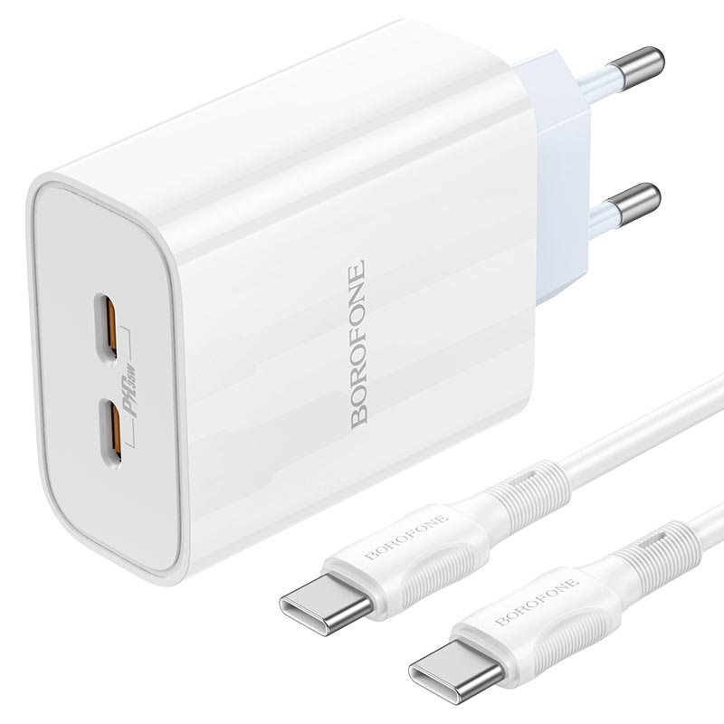 УЗУ блок-сеть_выходы USB Type-C 2100 mA/USB Type-C 2100 mA_+ usb кабель Type-C на Type-C_Borofone_BA