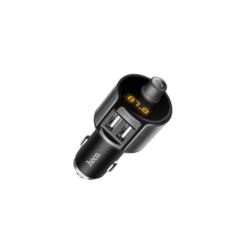 УЗУ_Блок авто_c FM - трансмиттером_выходы USB 2400 mA/USB 2400 mA_цифровой диплей_HOCO_E19_черный - 
