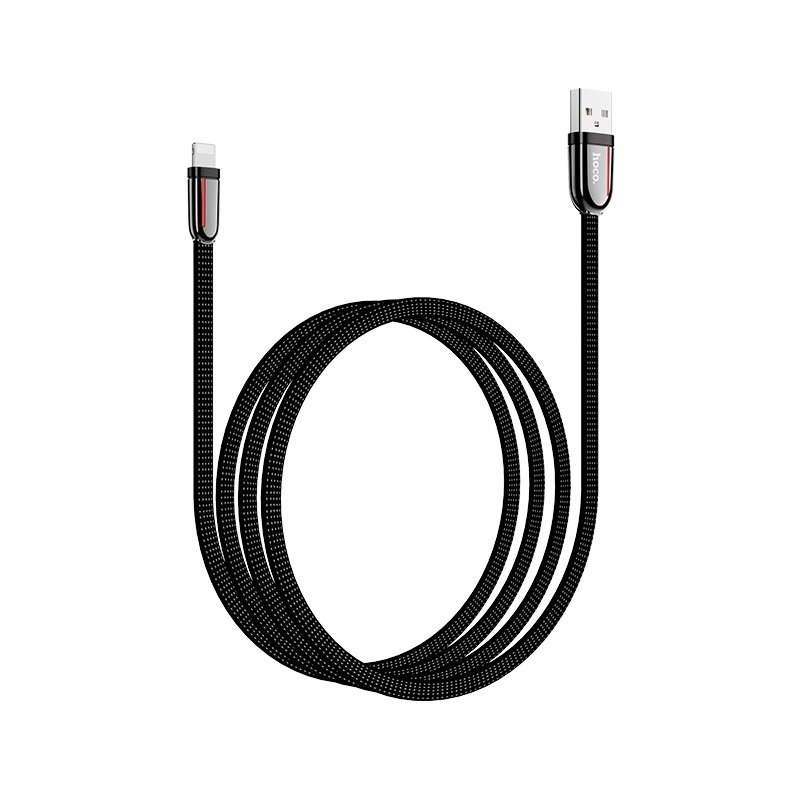 USB-кабель_Apple-- Lightning_HOCO_U74_тканевая оплетка_цинковый сплав_черный_1,2м