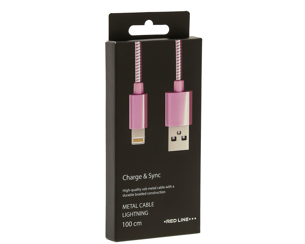 USB-кабель_Apple-- Lightning_Red Line_S7_металический переплёт_розовый_1м