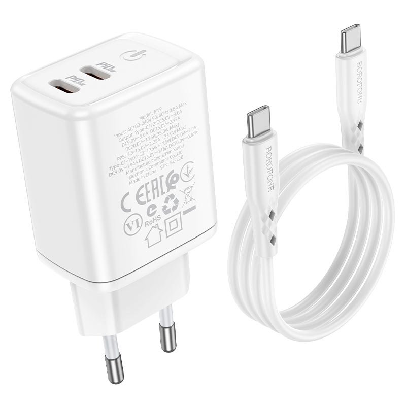 УЗУ блок-сеть_выходы USB Type-C 3000 mA/USB Type-C 3000 mA_+ usb кабель Type-C на Type-C_Borofone_BN