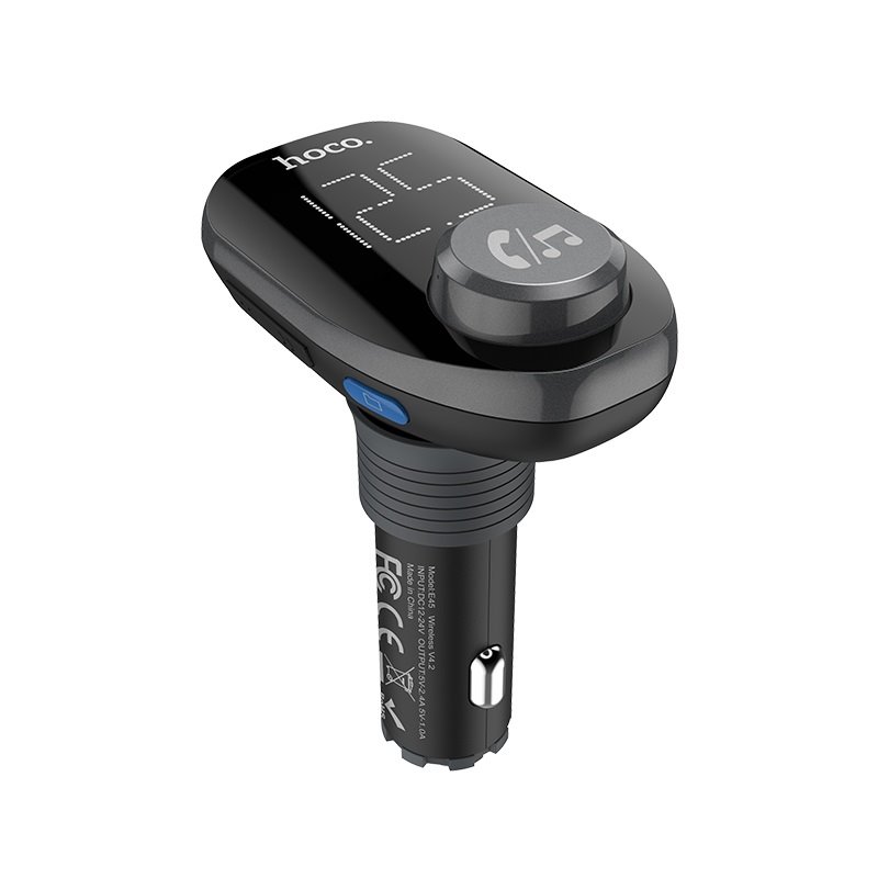 УЗУ_Блок авто_c FM - трансмиттером_выходы USB 2400 mA/USB 1000 mA_HOCO_E45_цифровой диплей_черный
