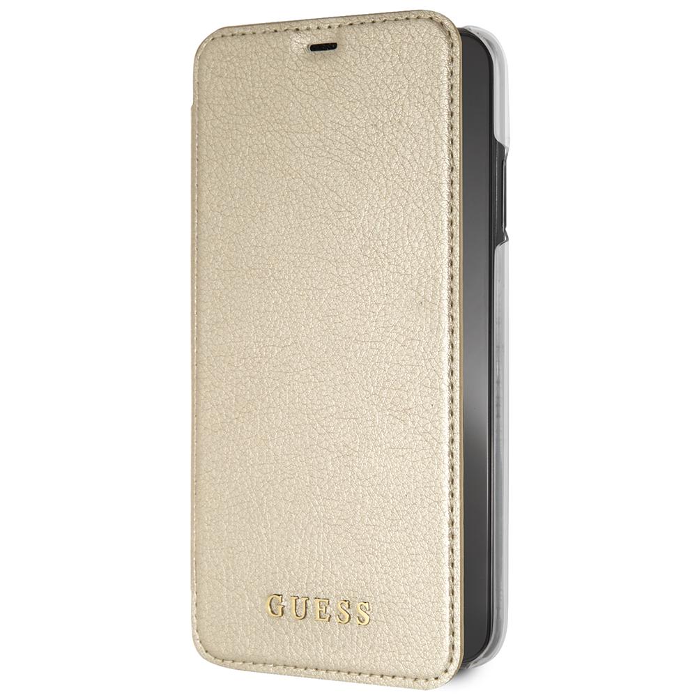 Чехол-книжка для_Apple-- iPhone Xs Max_1.305_Guess_TPU_с визитницей_Iridescent Booktype_золотой