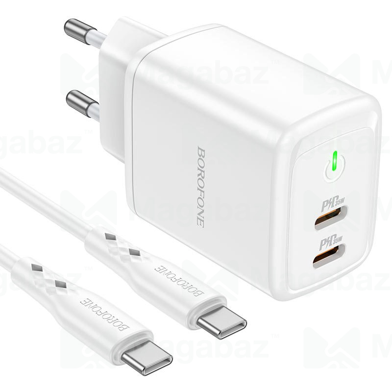 УЗУ блок-сеть_выходы USB Type-C 3000 mA/USB Type-C 3000 mA_+ usb кабель Type-C на Type-C_Borofone_BN